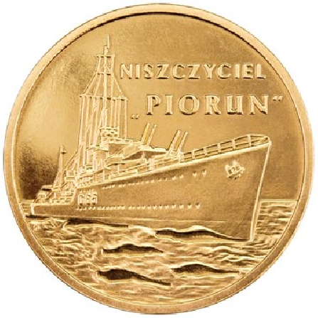 The image of the coin „Piorun” Destroyer