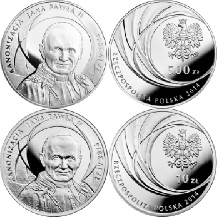 Wizerunki i ceny monet Kanonizacja Jana Pawła II – 27 IV 2014
