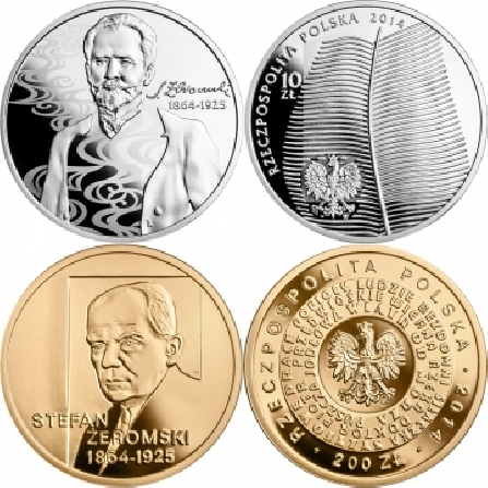 Wizerunki i ceny monet 150. rocznica urodzin Stefana Żeromskiego