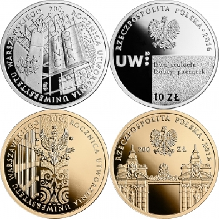 Wizerunki i ceny monet 200. rocznica utworzenia Uniwersytetu Warszawskiego