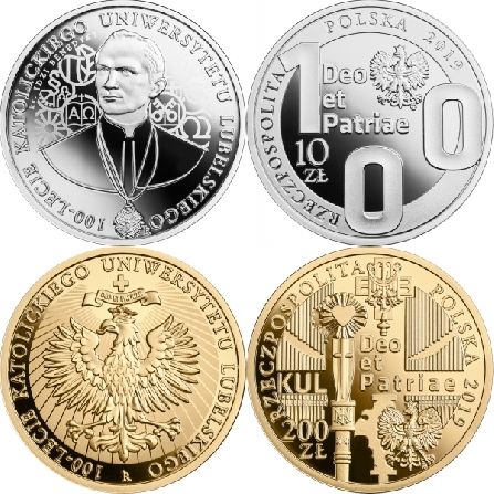 Wizerunki i ceny monet 100-lecie Katolickiego Uniwersytetu Lubelskiego