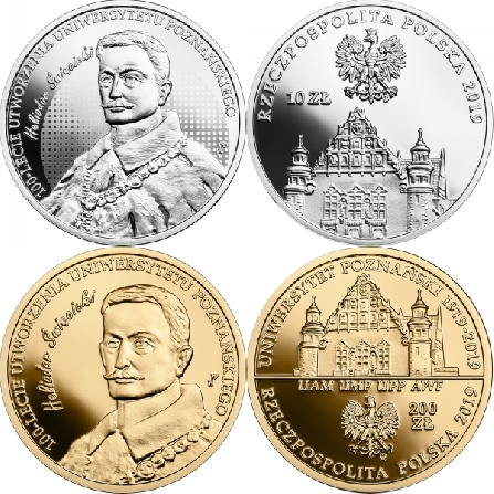 Wizerunki i ceny monet 100-lecie utworzenia Uniwersytetu Poznańskiego
