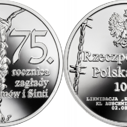 Wizerunki i ceny monet 75. rocznica zagłady Romów i Sinti