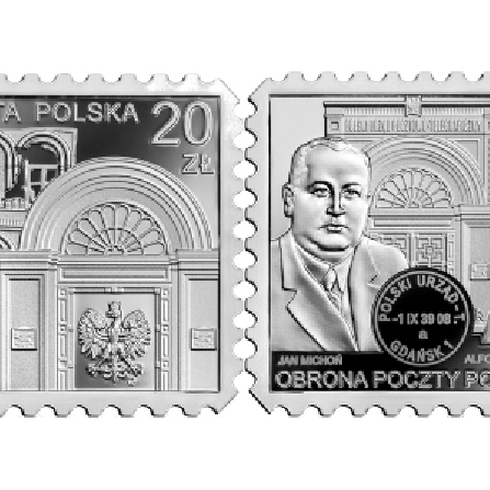 Wizerunki i ceny monet Obrona Poczty Polskiej w Gdańsku - Agresja Niemiec na Polskę