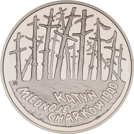 Rewers monety 20 zł Katyń, Miednoje, Charków 1940