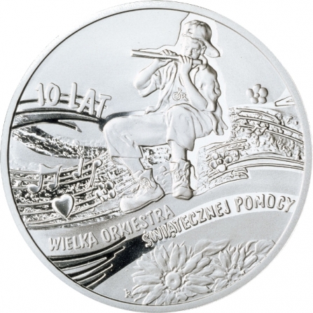 Rewers monety 10 zł 10 lat Wielkiej Orkiestry Świątecznej Pomocy
