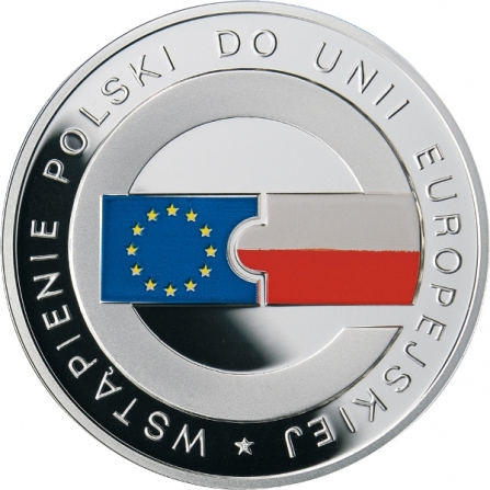 Rewers monety 10 zł Wstąpienie Polski do Unii Europejskiej