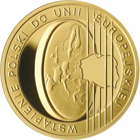 Rewers monety 200 zł Wstąpienie Polski do Unii Europejskiej