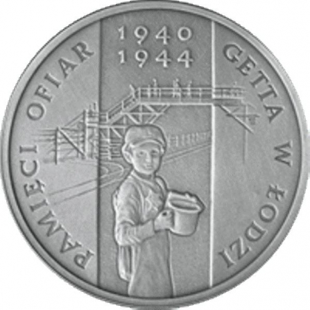 Rewers monety 20 zł Pamięci Ofiar Getta w Łodzi