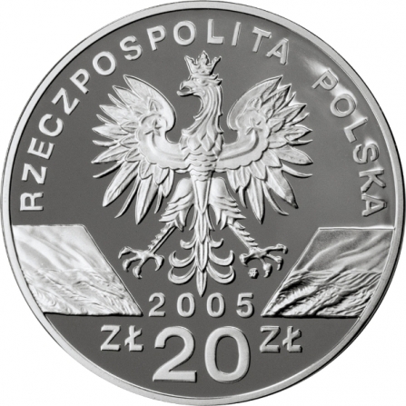 Awers monety20 zł Puchacz (łac. Bubo bubo)