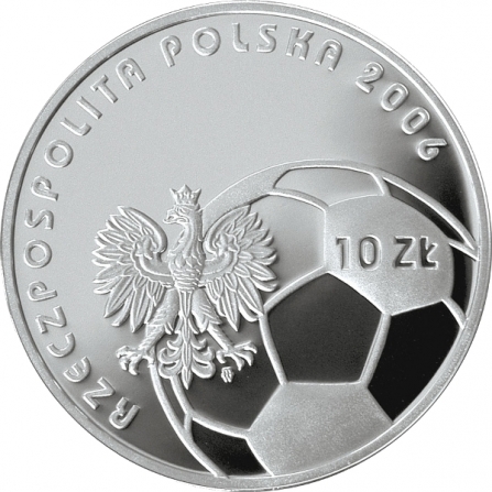Awers monety10 zł Mistrzostwa Świata w Piłce Nożnej, Niemcy 2006