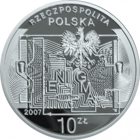 Awers monety10 zł 75. rocznica złamania szyfru Enigmy