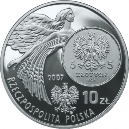 Awers monety10 zł 5 zł z 1928 r. (Nike)