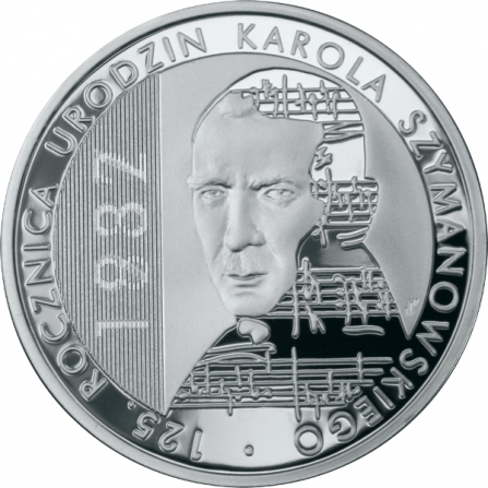 Rewers monety 10 zł 125. rocznica urodzin Karola Szymanowskiego (1882-1937)