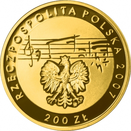 Awers monety200 zł 125. rocznica urodzin Karola Szymanowskiego (1882-1937)