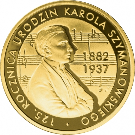 Rewers monety 200 zł 125. rocznica urodzin Karola Szymanowskiego (1882-1937)