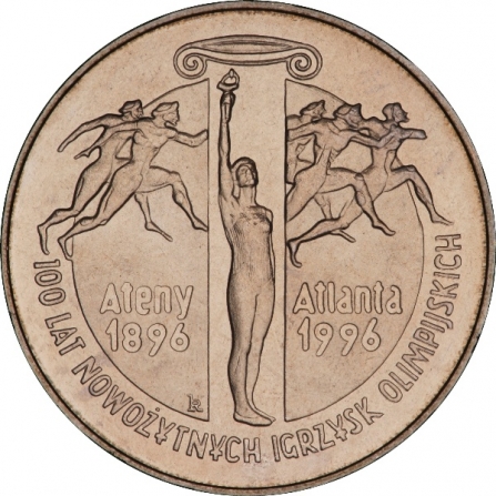 Rewers monety 2 zł 100 lat nowożytnych Igrzysk Olimpijskich (1896-1996)