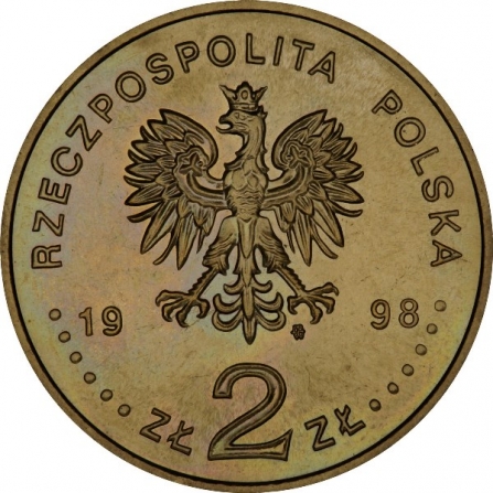 Awers monety2 zł 100-lecie odkrycia polonu i radu