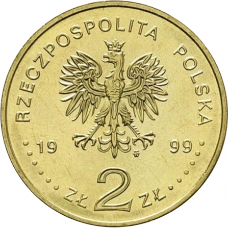 Awers monety2 zł Juliusz Słowacki (1809-1849), 150. rocznica śmierci