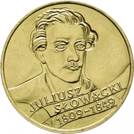 Rewers monety 2 zł Juliusz Słowacki (1809-1849), 150. rocznica śmierci