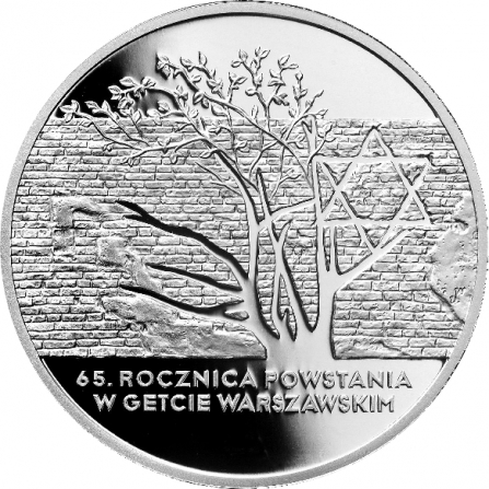 Rewers monety 20 zł 65. rocznica Powstania w Getcie Warszawskim
