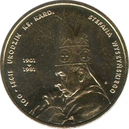 Rewers monety 2 zł 100. rocznica urodzin Ks. Kard. Stefana Wyszyńskiego