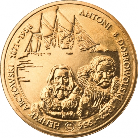Rewers monety 2 zł Henryk Arctowski i Antoni B. Dobrowolski