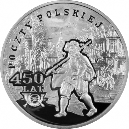 Rewers monety 10 zł 450 lat Poczty Polskiej