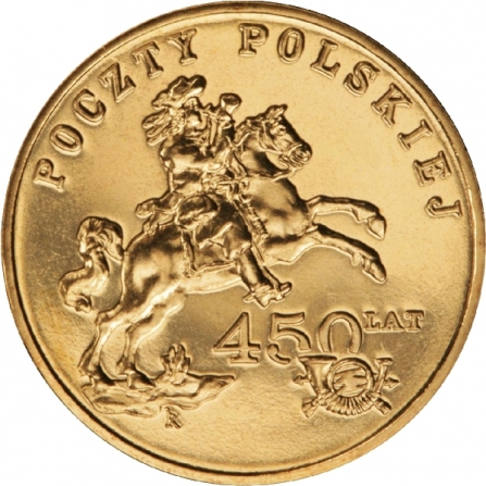 Rewers monety 2 zł 450 lat Poczty Polskiej