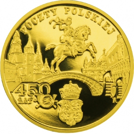Rewers monety 200 zł 450 lat Poczty Polskiej