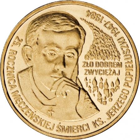 Rewers monety 2 zł 25. rocznica śmierci Księdza Jerzego Popiełuszki