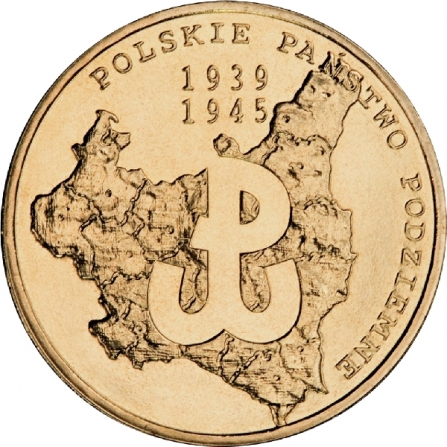 Rewers monety 2 zł 70. rocznica utworzenia Polskiego Państwa Podziemnego
