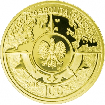 Awers monety100 zł 400. rocznica polskiego osadnictwa w Ameryce Północnej