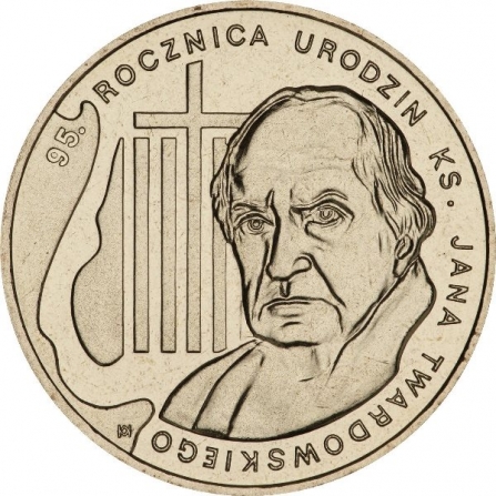Rewers monety 2 zł 95. rocznica urodzin ks. Jana Twardowskiego