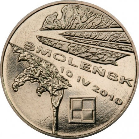 Rewers monety 2 zł Smoleńsk - pamięci ofiar 10.04.2010 r.