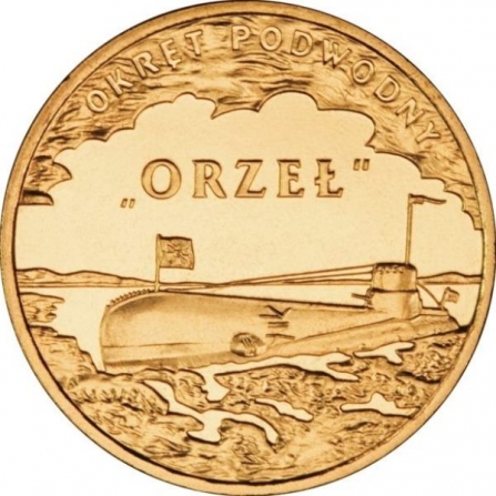 Rewers monety 2 zł Okręt podwodny Orzeł
