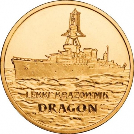 Rewers monety 2 zł Lekki krążownik Dragon