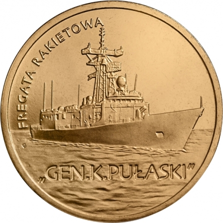 Rewers monety 2 zł Fregata rakietowa Gen. K. Pułaski