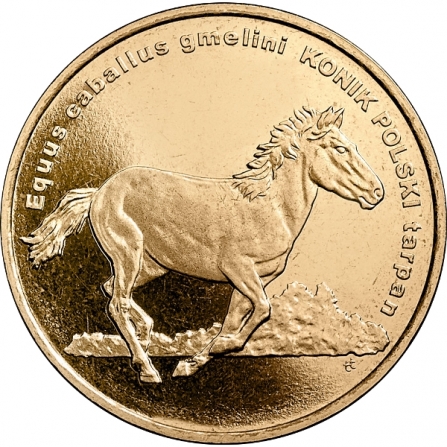 Rewers monety 2 zł Konik polski (łac. Equus caballus gmelini)