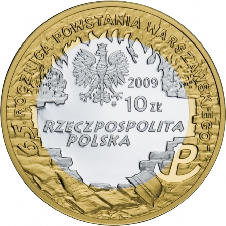 Awers monety10 zł 65. rocznica Powstania Warszawskiego - poeci warszawscy Krzysztof Kamil Baczyński