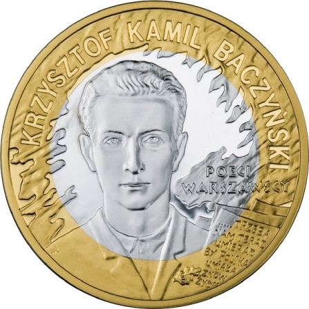 Rewers monety 10 zł 65. rocznica Powstania Warszawskiego - poeci warszawscy Krzysztof Kamil Baczyński