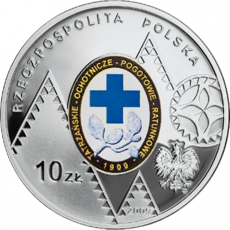 Awers monety10 zł 100. rocznica powstania Tatrzańskiego Ochotniczego Pogotowia Ratunkowego