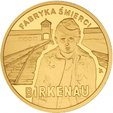 Rewers monety 100 zł 65. rocznica oswobodzenia KL Auschwitz-Birkenau