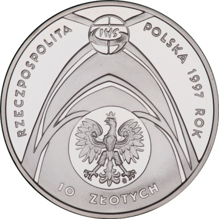 Awers monety10 zł Jan Paweł II - Kongres Eucharystyczny we Wrocławiu