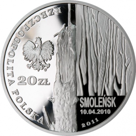 Awers monety20 zł Smoleńsk - pamięci ofiar 10.04.2010 r.