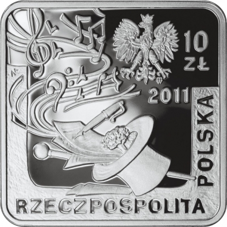 Awers monety10 zł Jeremi Przybora, Jerzy Wasowski (kwadrat)