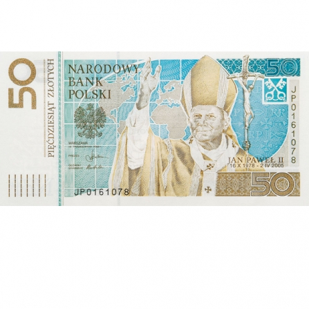 Przednia strona banknotu 50 zł Jan Paweł II