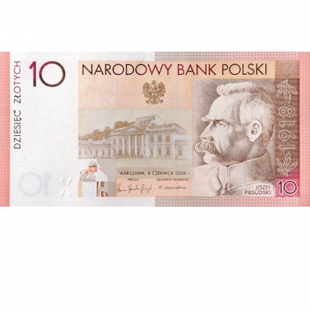 Przednia strona banknotu 10 zł 90. rocznica odzyskania niepodległości