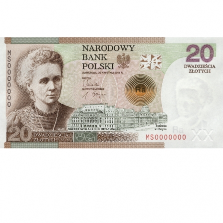 Front 20 pln 100th anniversary of the awarding of the Nobel Prize in chemistry to Marie Skłodowska-Curie