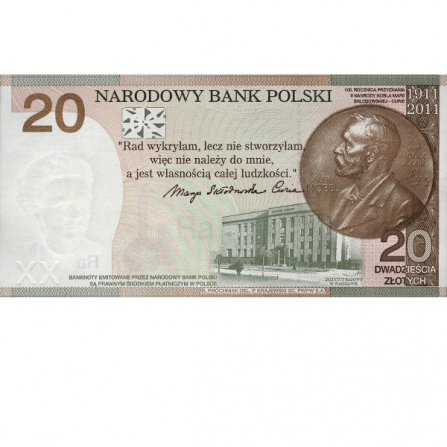 Back 20 pln 100th anniversary of the awarding of the Nobel Prize in chemistry to Marie Skłodowska-Curie